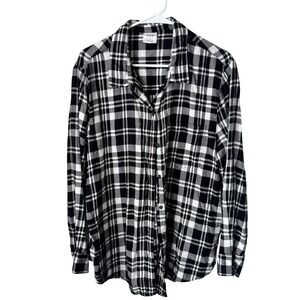 GAP The Easy Shirt Black White Plaid Flannel Button Down XL Womens Relaxed Fit